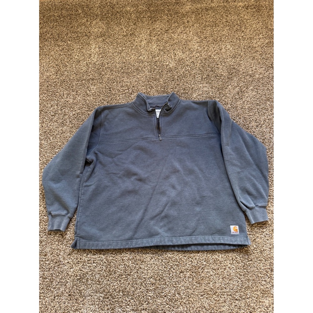 Carhartt Quarter Zip Sweatshirt Mens XL Gray Fleece Workwear Pullover